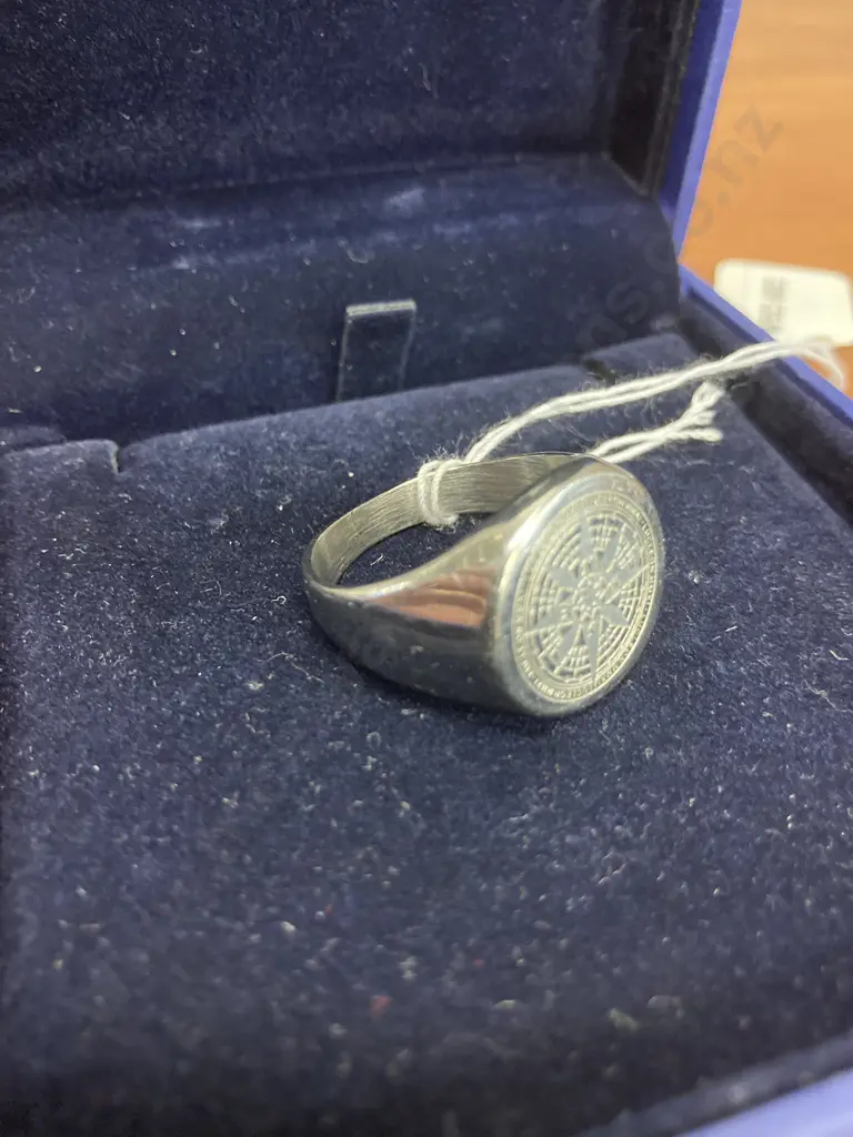 Mens Silver Colour Compass Signet Ring Image 1++